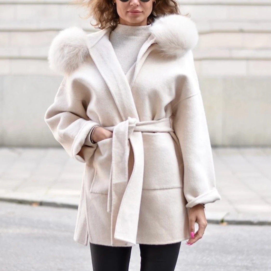 Ullkappa med äkta päls  - 90