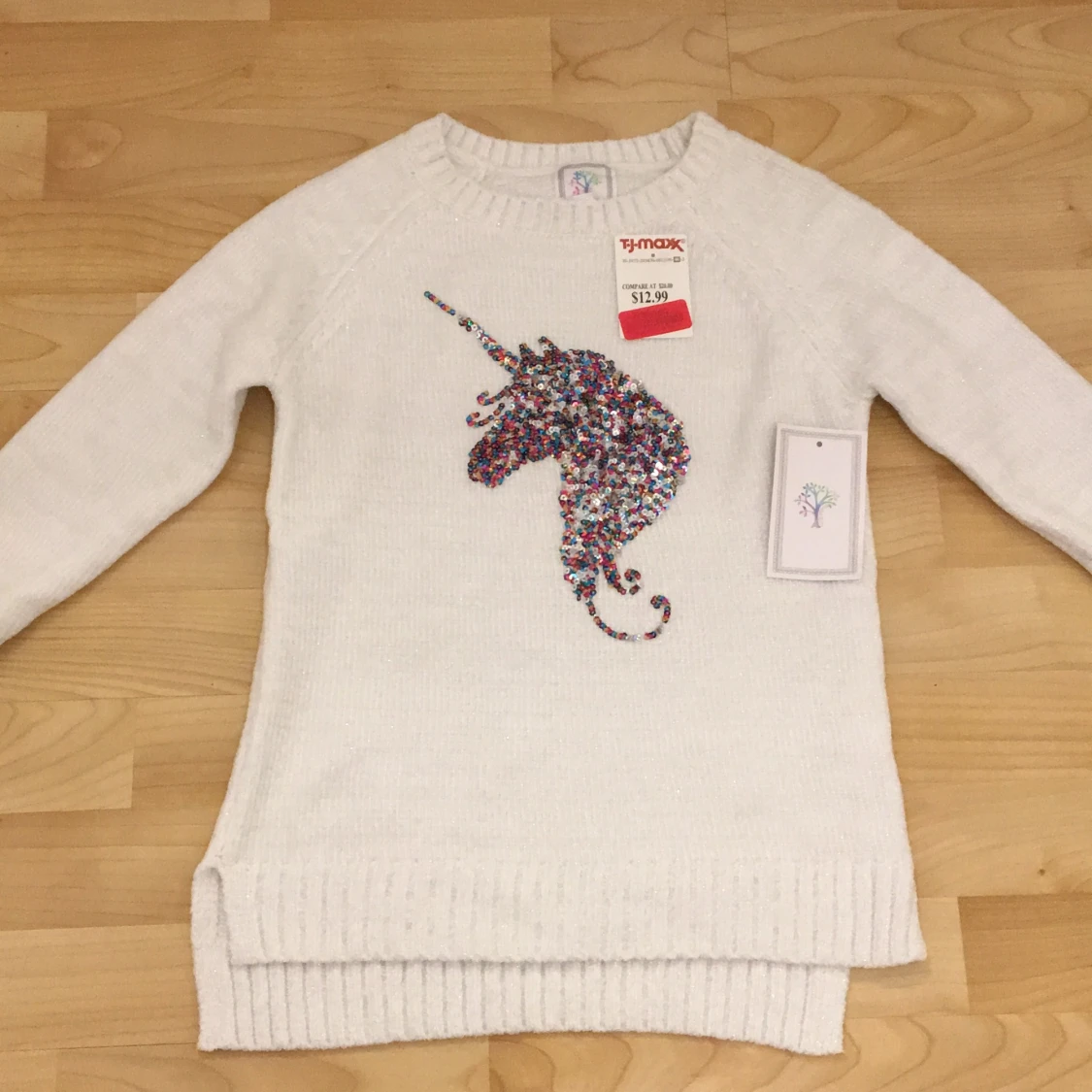 Vit tröja som är glittrig med unicorn - 90