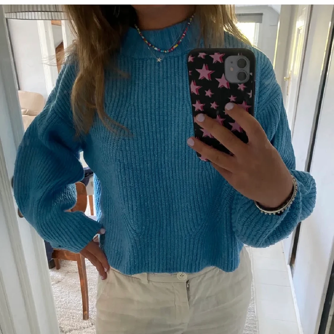 Blå stickad tröja  - 90