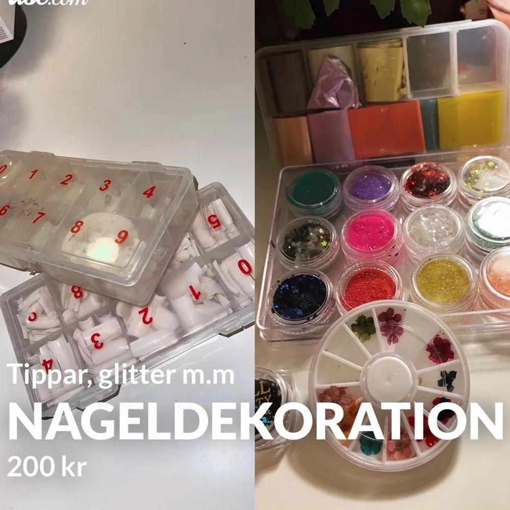 Säljer nu Nageldekoration, Över 200 tippar Fjärilarsdekoration, glitter, foliepapper och blommor!. Övrigt.