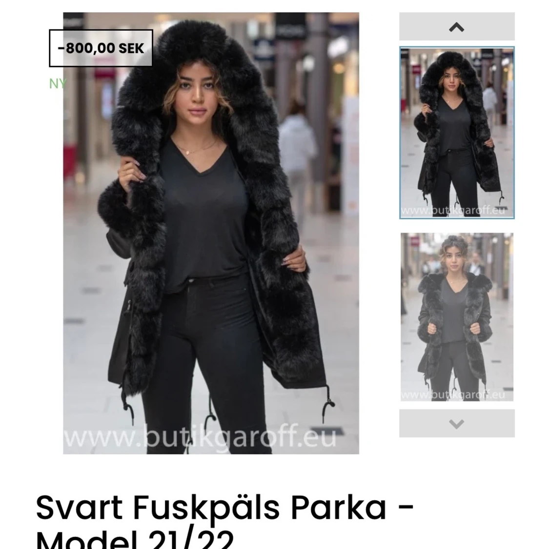 Svart parka jacka fuskpäls - 90