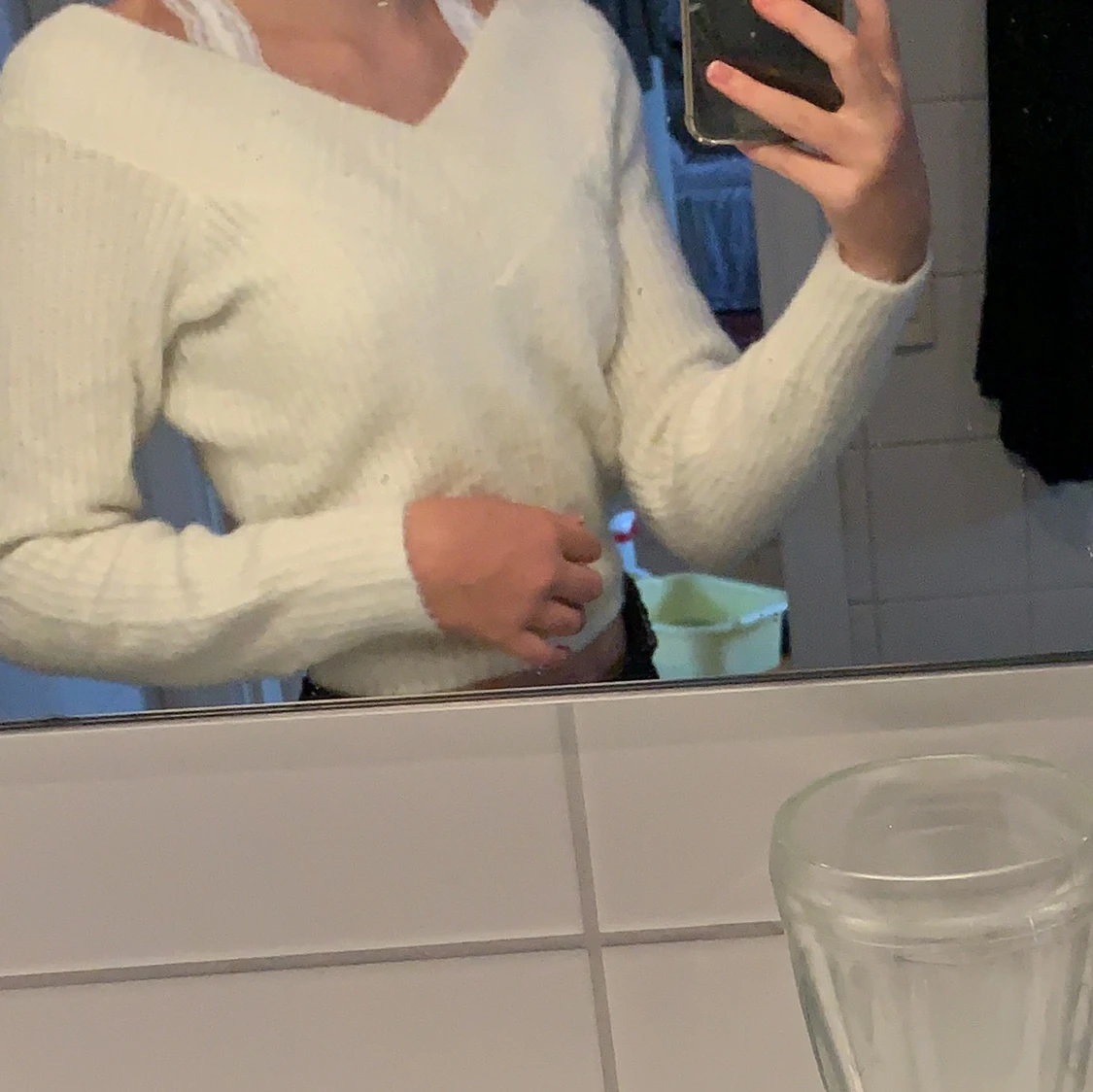 Vit stickad tröja - 90