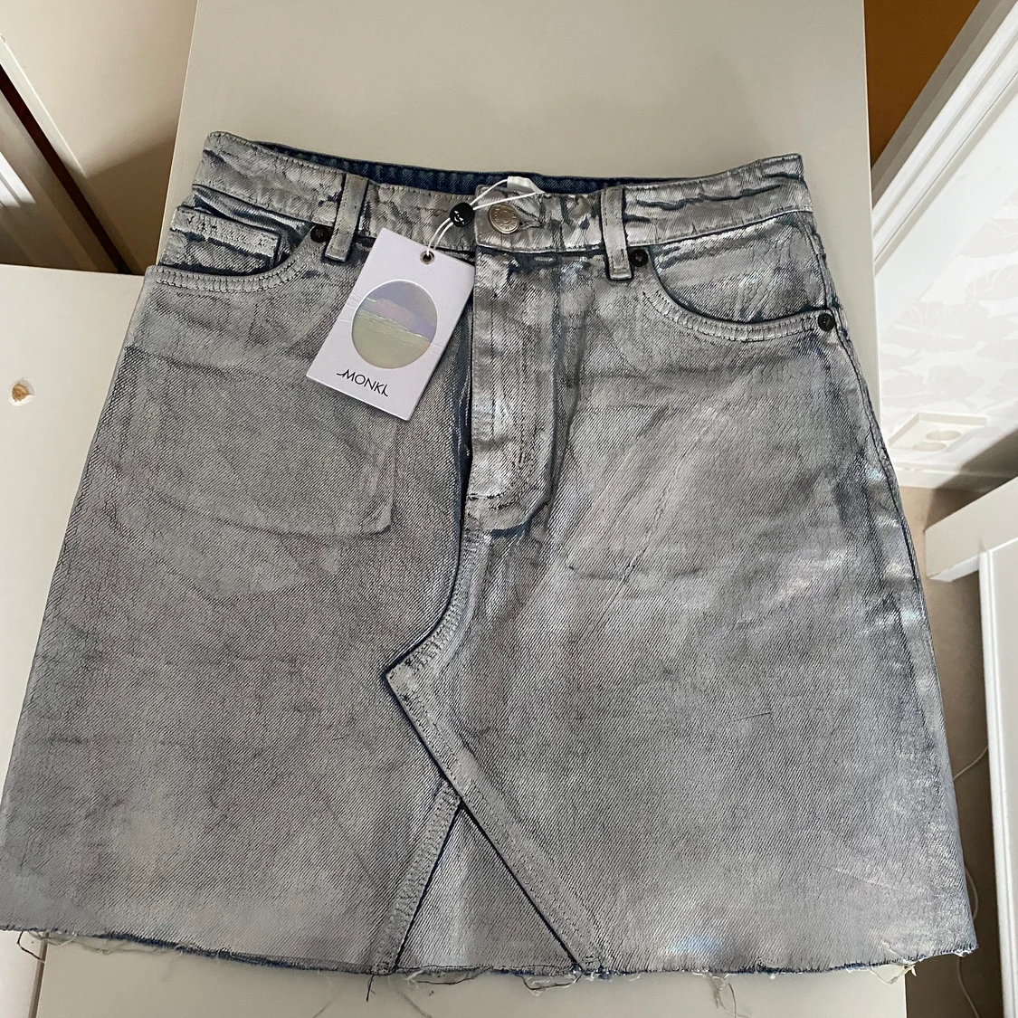 Silver Denim Skirt-Highwaisted