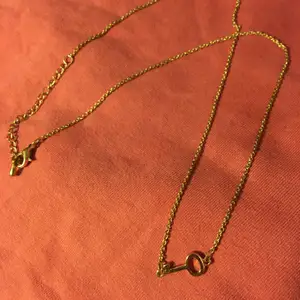 Guldigt halsband med nyckel-”berlock”💞🗝 (guldfärgen syns dock inte riktigt på bilden) Kedjan är 48 cm lång men går att justera om man vill ha den kortare😊 frakten ingår i priset