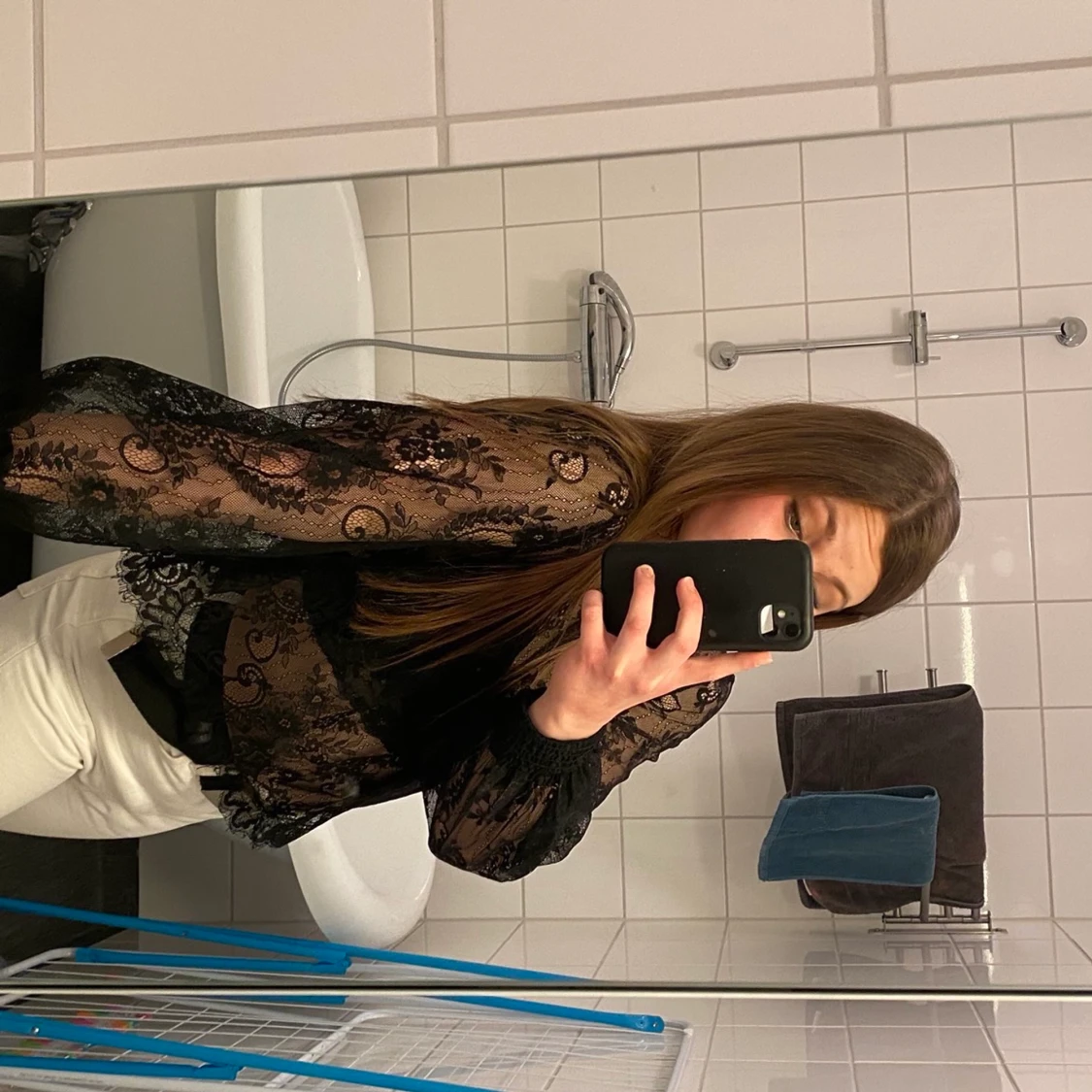 Svart långarmad i spets - 90