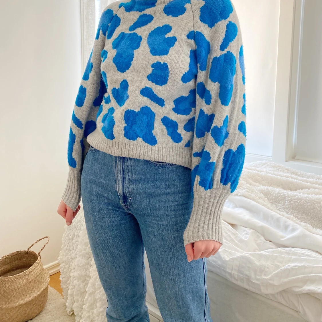 Blå leopard stickad tröja - 90