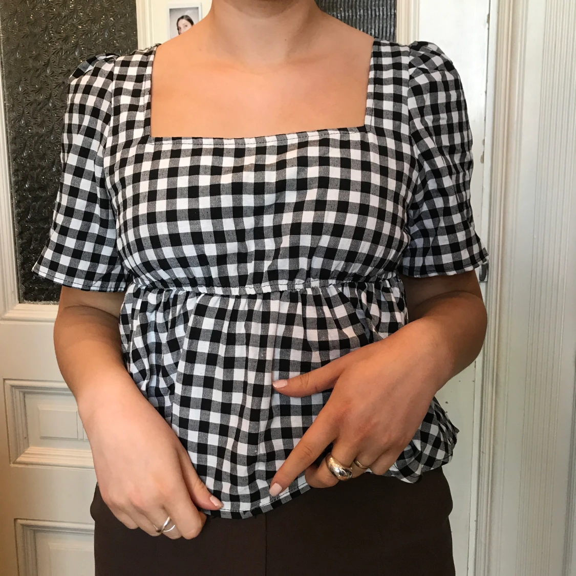 Rutig square neck sommarblus 