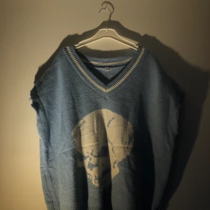 Blå väst - Blå döskalle väst som är knappt använd. Klippte av armarna på den så de ser lite dåligt klippt. Gärna få sålt snabbt. Kan skicka fler bilder i pm