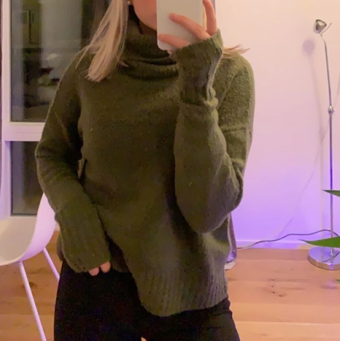 stickad tröja, mörkgrön