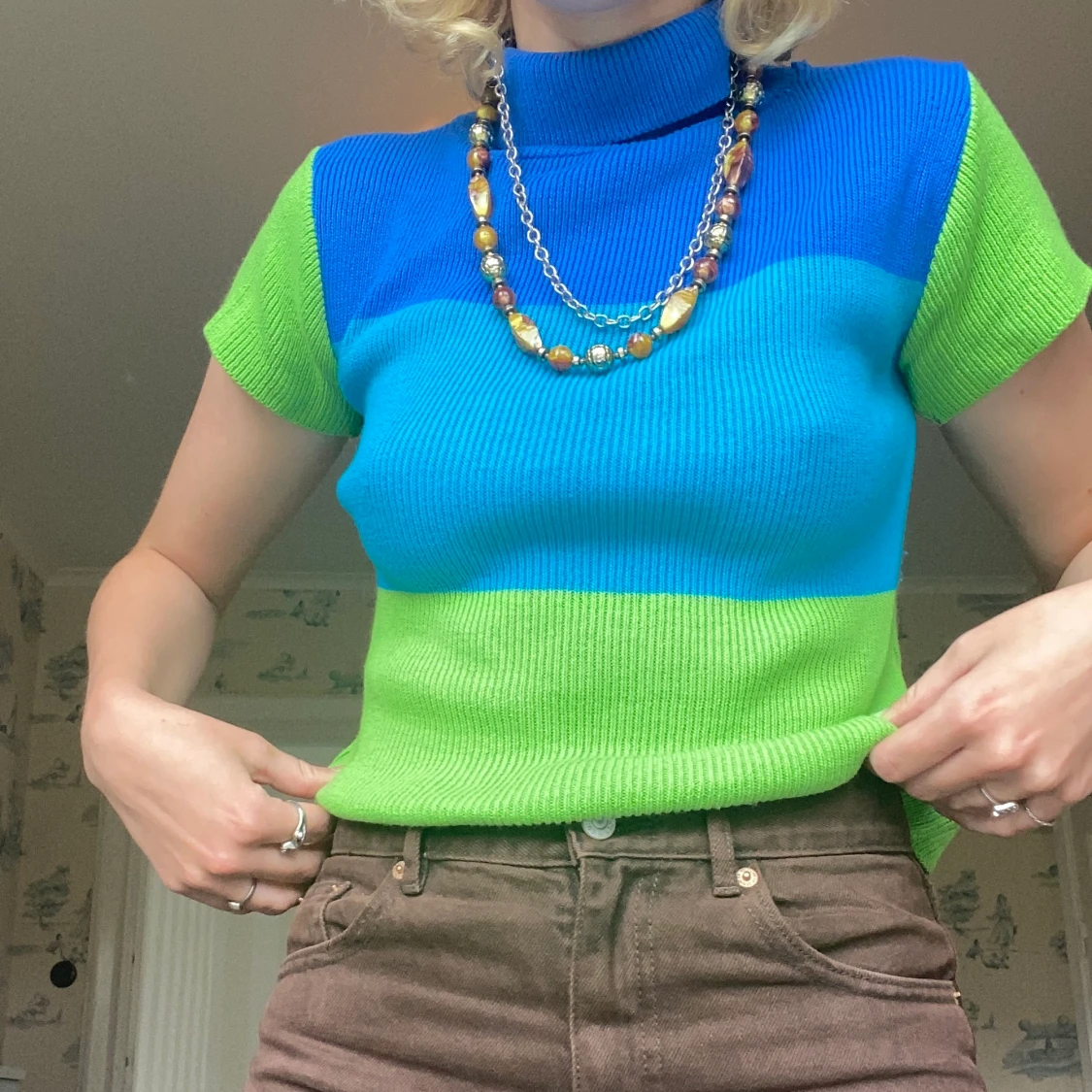 Vintage blå & grön tröja