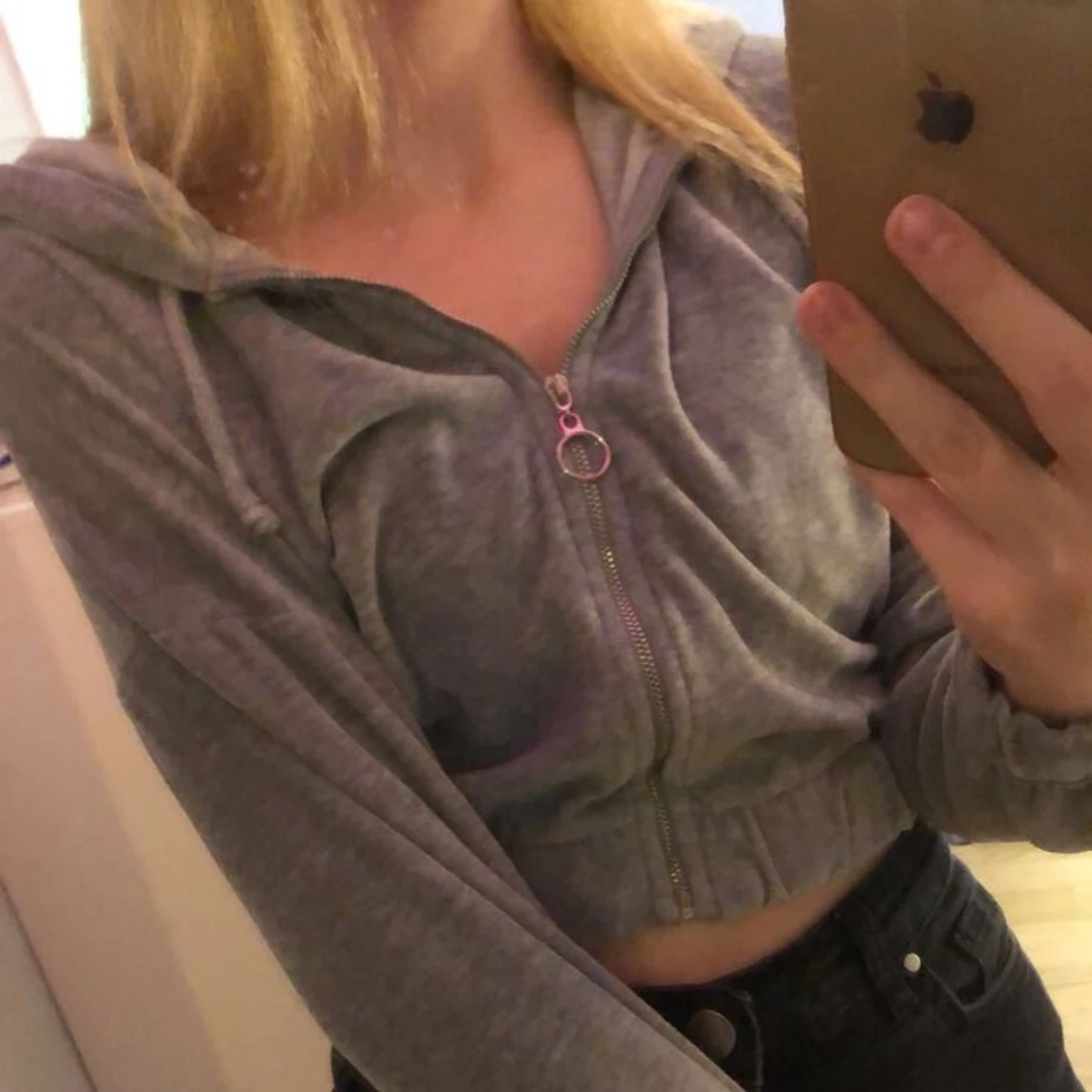 Grå zip-up kofta/hoodie - 90