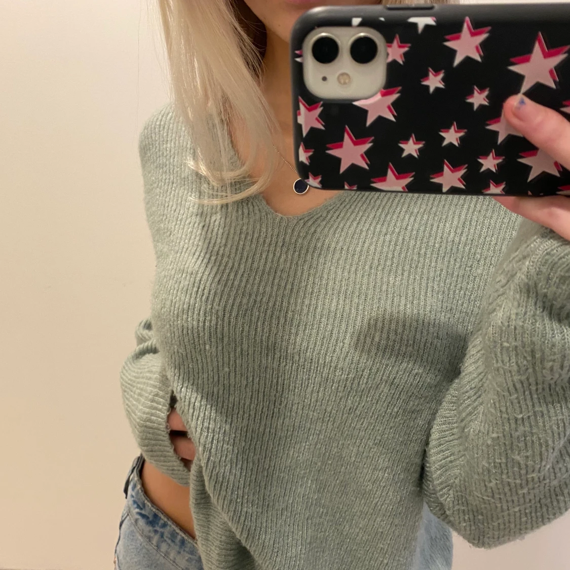 Ljusgrön stickad tröja - 90