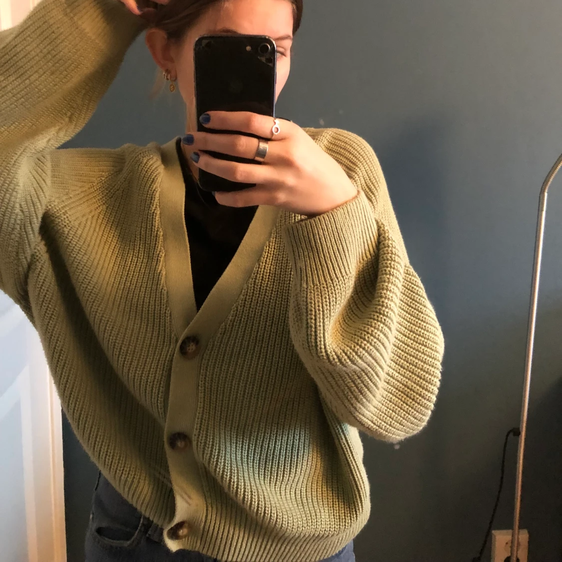 Grön stickad kofta - 90