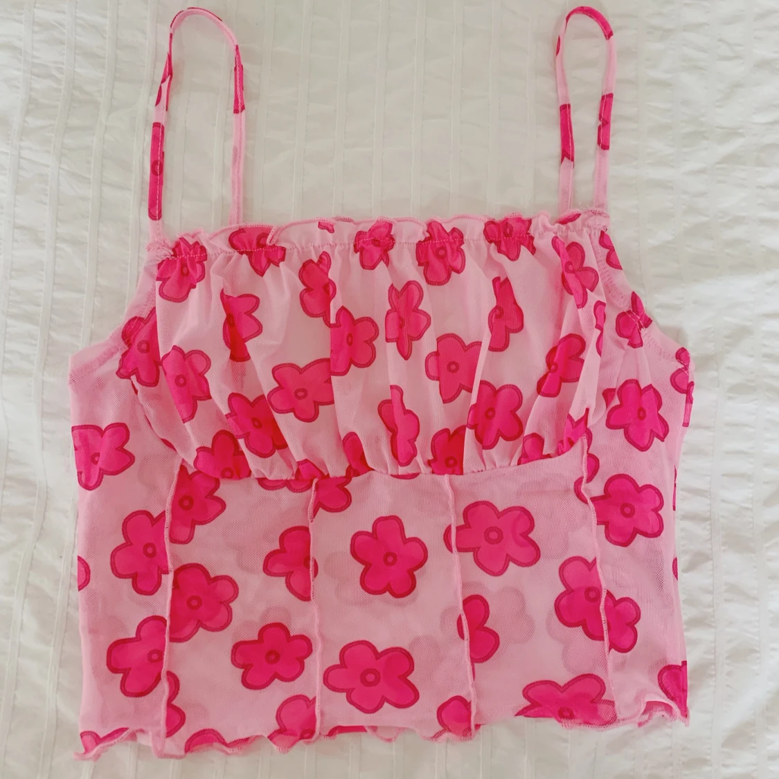 Rosa, blommigt, meshlinne - 90