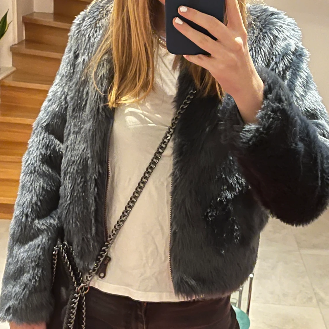 pälsjacka i blå/grå  - 91