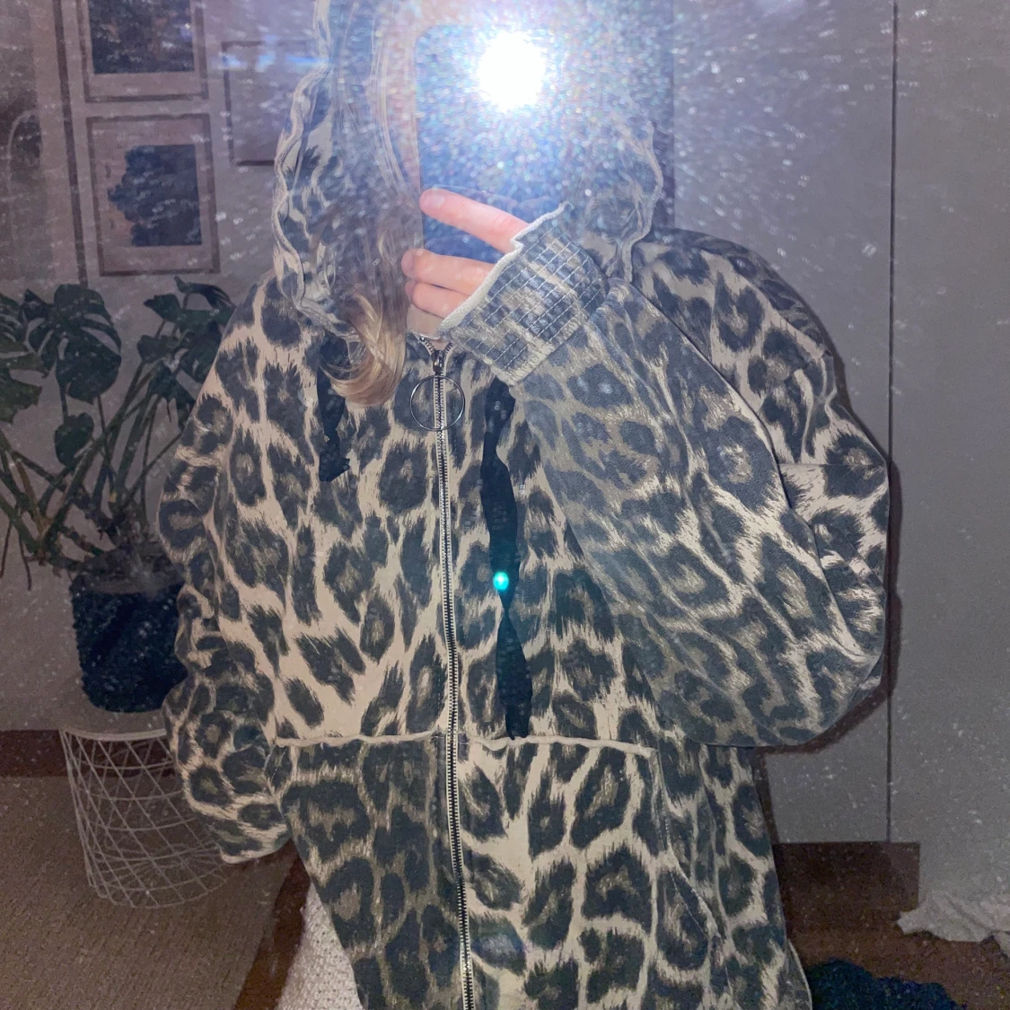 Leopard hoodie med dragkedja - 90