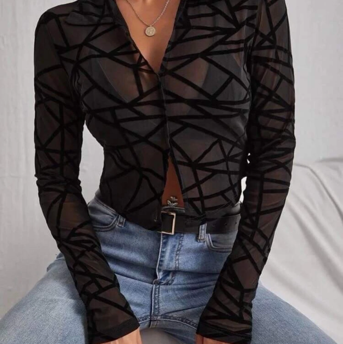 Sort fest top mesh ubrugt s