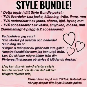 Style Bundle (all information om vad som ingår hittar du på första bilden) Det kommer ta ca 1-3 veckor för jag vill hitta det absolut bästa för just dig! + filmar in när jag fixar ditt Style Bundle paket som läggs upp på min TIKTOK: @stellalova (För inspiration kan ni kolla in min Pinterest: Stella Lova)