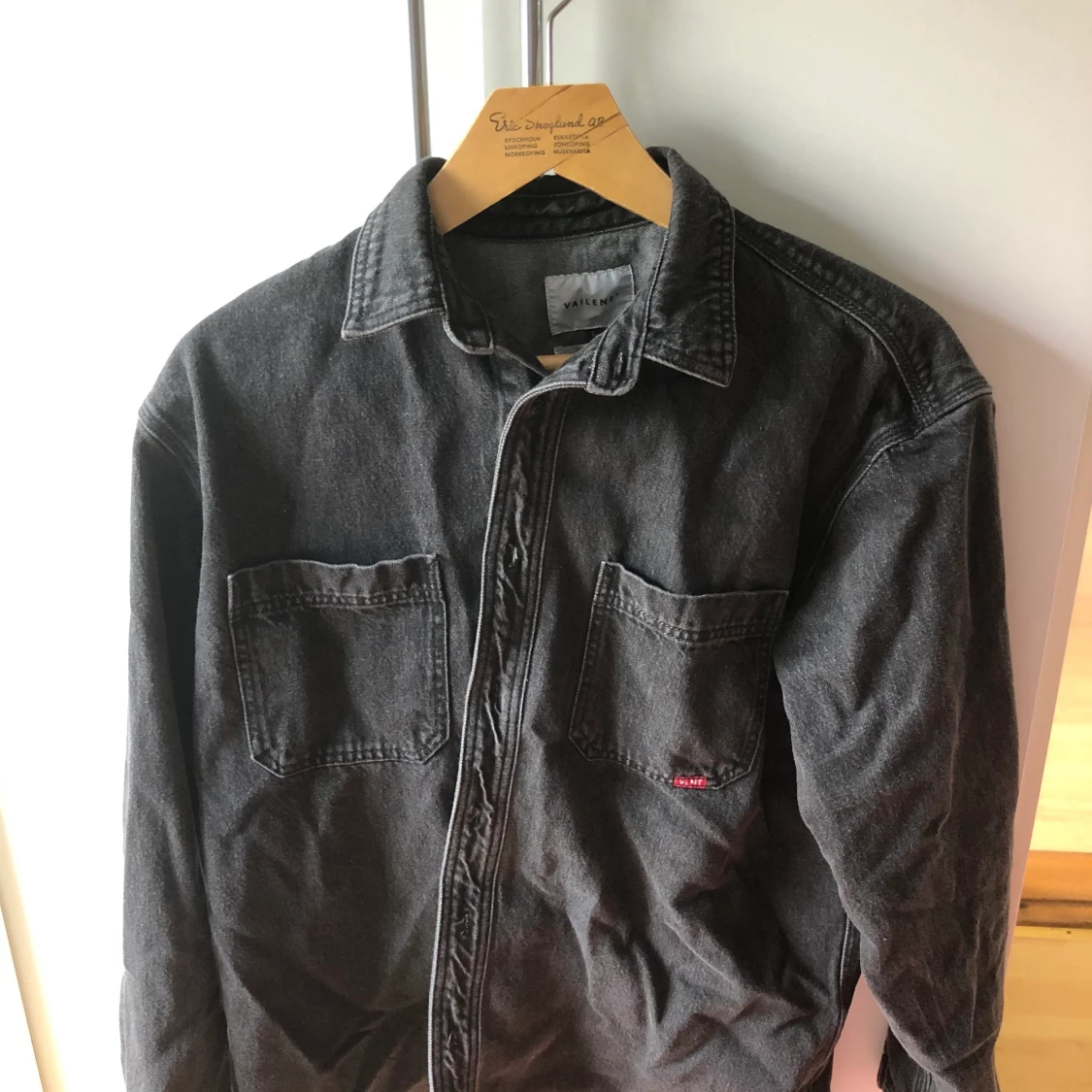 Valient grå svart jeans jacka Large 