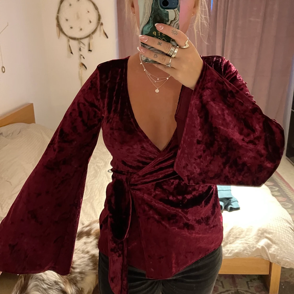 Vinröd plysch omlott tröja - 90