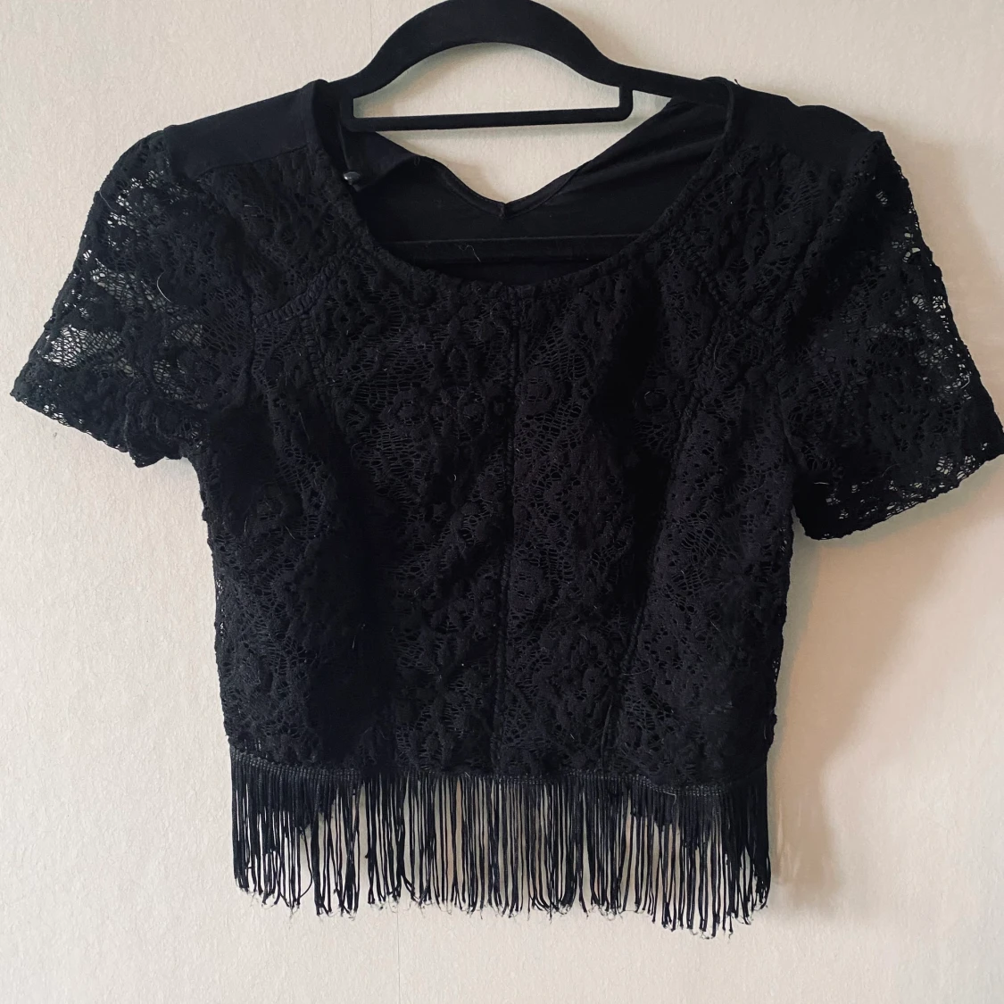 Svart spets magtröja bohemisk strl S