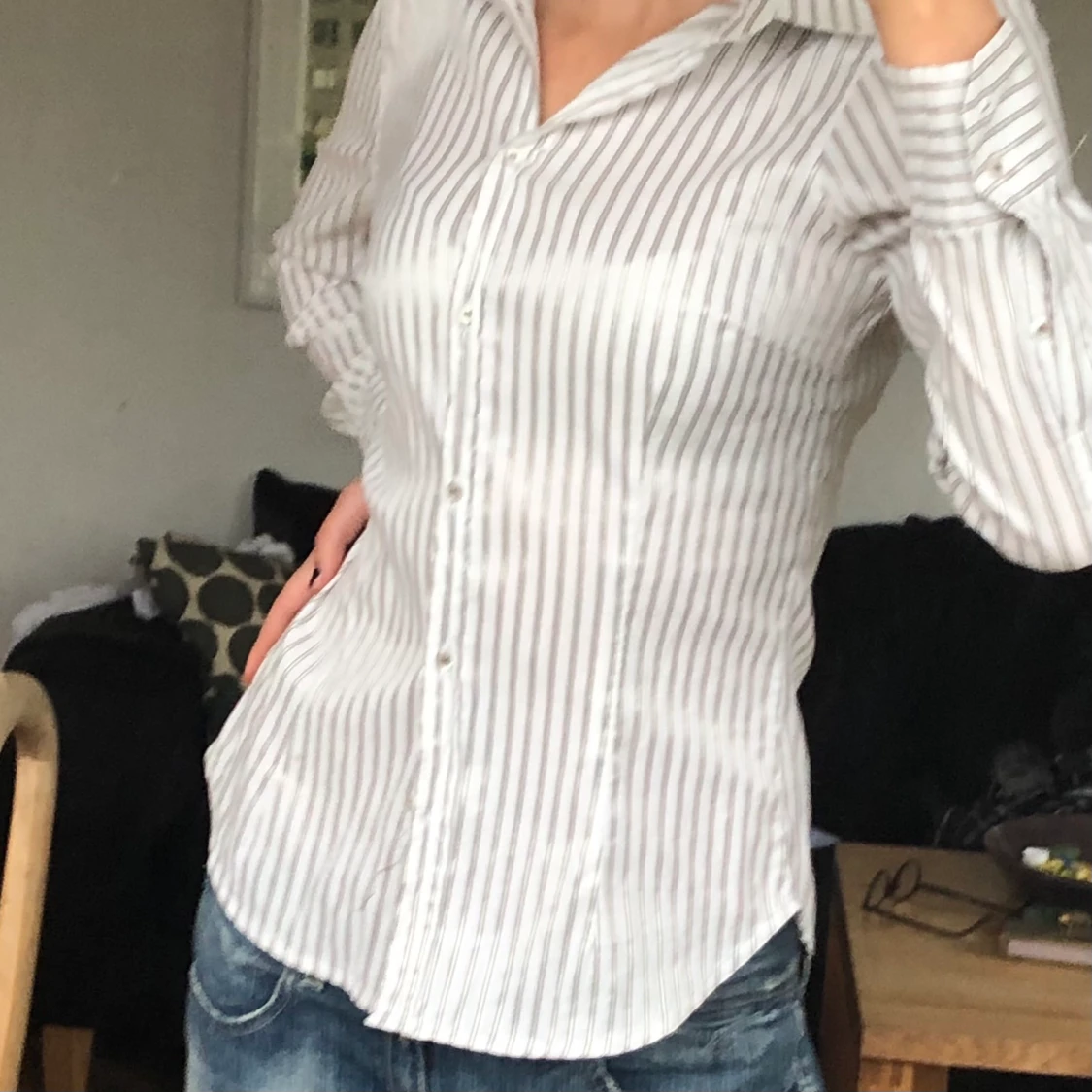 Vit randig skjorta  - 90