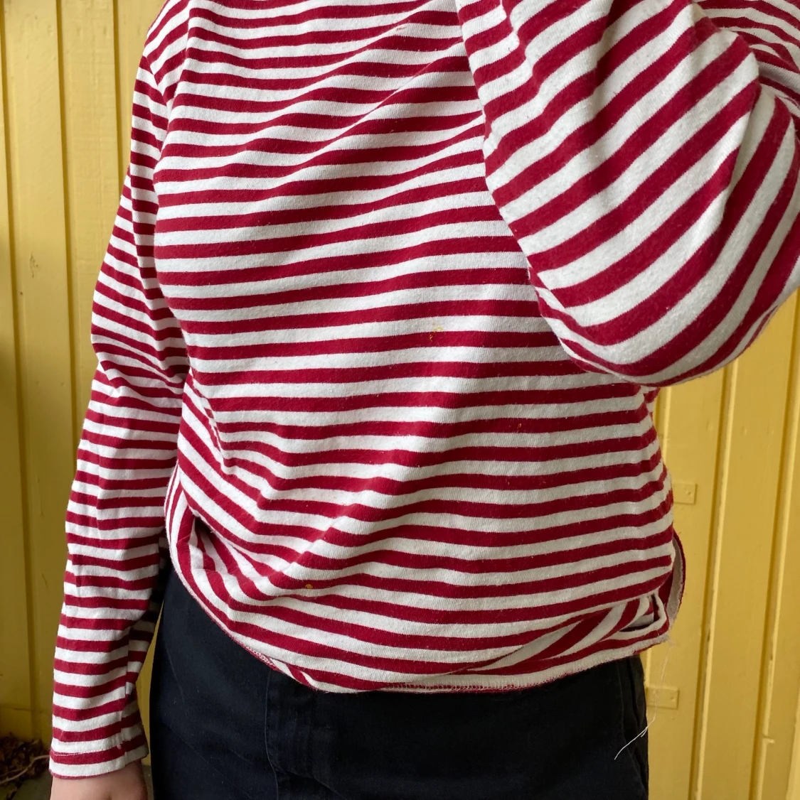 Red and white horizontal stripped simply shirt