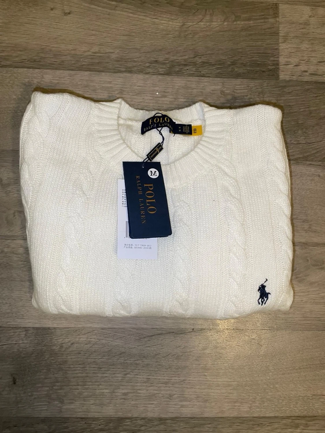 Vit kabelstickad tröja Polo Ralph Lauren