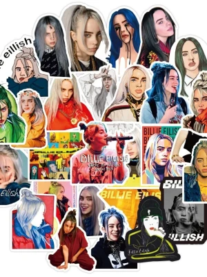 50 st Billie Eilish klistermärken  - Vattentåliga klistermärken som inte bleknar. Lätta att av, inga rester. Storlek på varje klistermärke är ca 3-5cm. (#701)