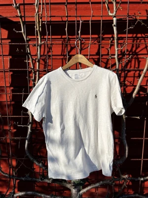 Ljusgrå t-shirt från Polo Ralph Lauren - Stilren ljusgrå t-shirt från Polo Ralph Lauren i bomull med klassisk rund hals och svart broderad logga på bröstet. Sparsamt använd! Lite schysstare sandig färg på t-shirten otroligt sällsynt. Perfekt för dig som gillar stilrena och enkla plagg med snygg passform. Priset ej huggget i sten hör av er vid frågor eller funderingar!