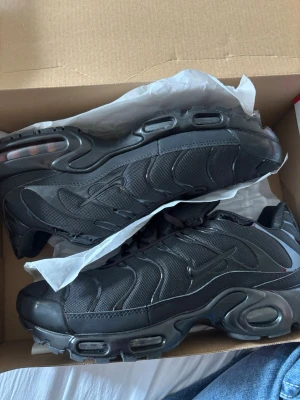 Nike Air Max Plus helsvarta sneakers - Tn skor som aldrig använts! Jag köpte dessa som sedan inte användes och säljer därför dem nu. De är i jätte fint skixka därför lhögre pris. Fler bilder? Fråga gärna!