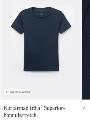Mörkblå kortärmad t-shirt bomull - En figurnära, mörkblå t-shirt i stretchig bomull med rund hals och korta ärmar. 
