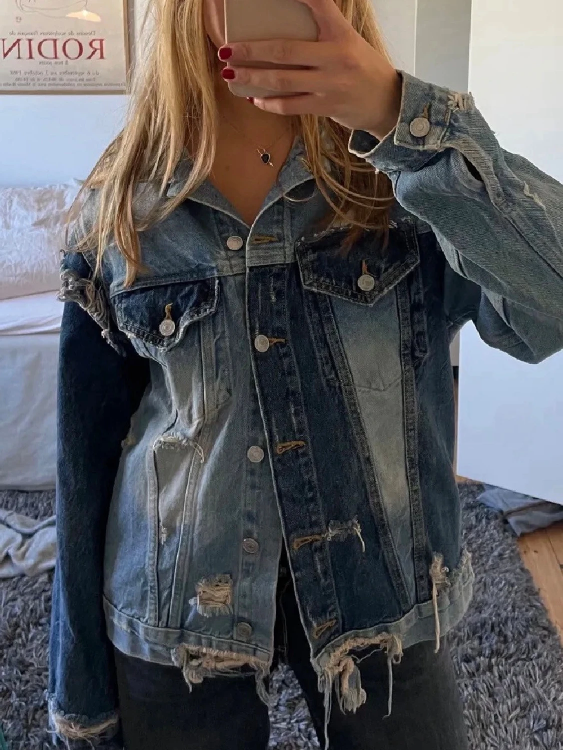 Oversized distressed jeansjacka - 1