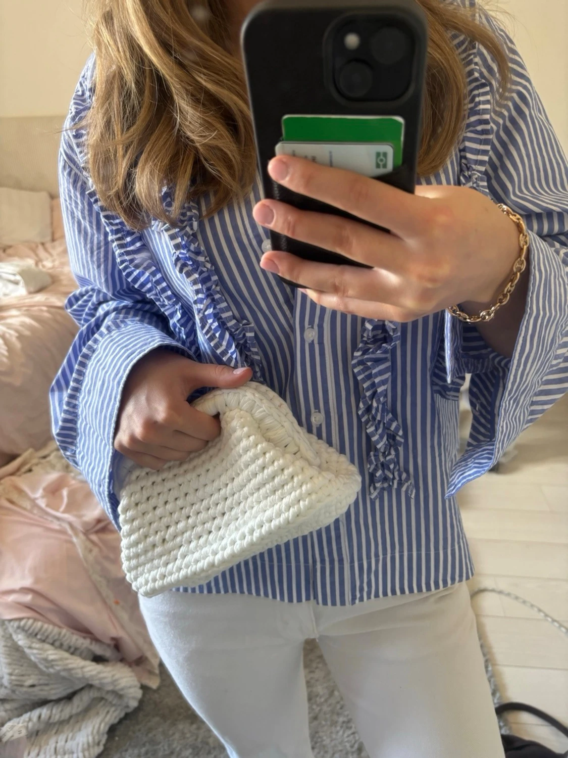 Vit flätad clutchväska - 1