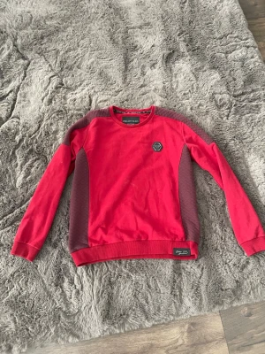 Philipp Plein - Cool röd sweatshirt från Philipp Plein med kontrasterande mörkröda paneler på sidorna och axlarna. Tröjan har rund halsringning, ribbade muddar och en logopatch på bröstet. Perfekt för en avslappnad streetwear-look.