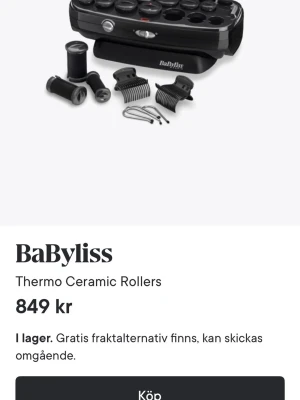 BaByliss Thermo Ceramic Rollers - Säljer maskinen BaByliss Thermo Ceramic Rollers. Maskinen innehåller flera svarta värmespolar i olika storlekar, . Perfekt för att skapa volym och lockar med keramisk värmeteknologi. Kommer i en svart plastlåda med genomskinligt lock och elsladd. Osäker om alla clips är kvar men några kommer med iaf. Använt en gång men visste inte hur jag skulle göra så jag säljer den. 