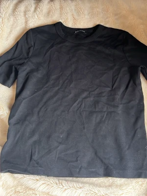 Svart basic t-shirt från Zara  - Vanligt T-shirt från Zara med lite tjockare material, använd 1 gång 