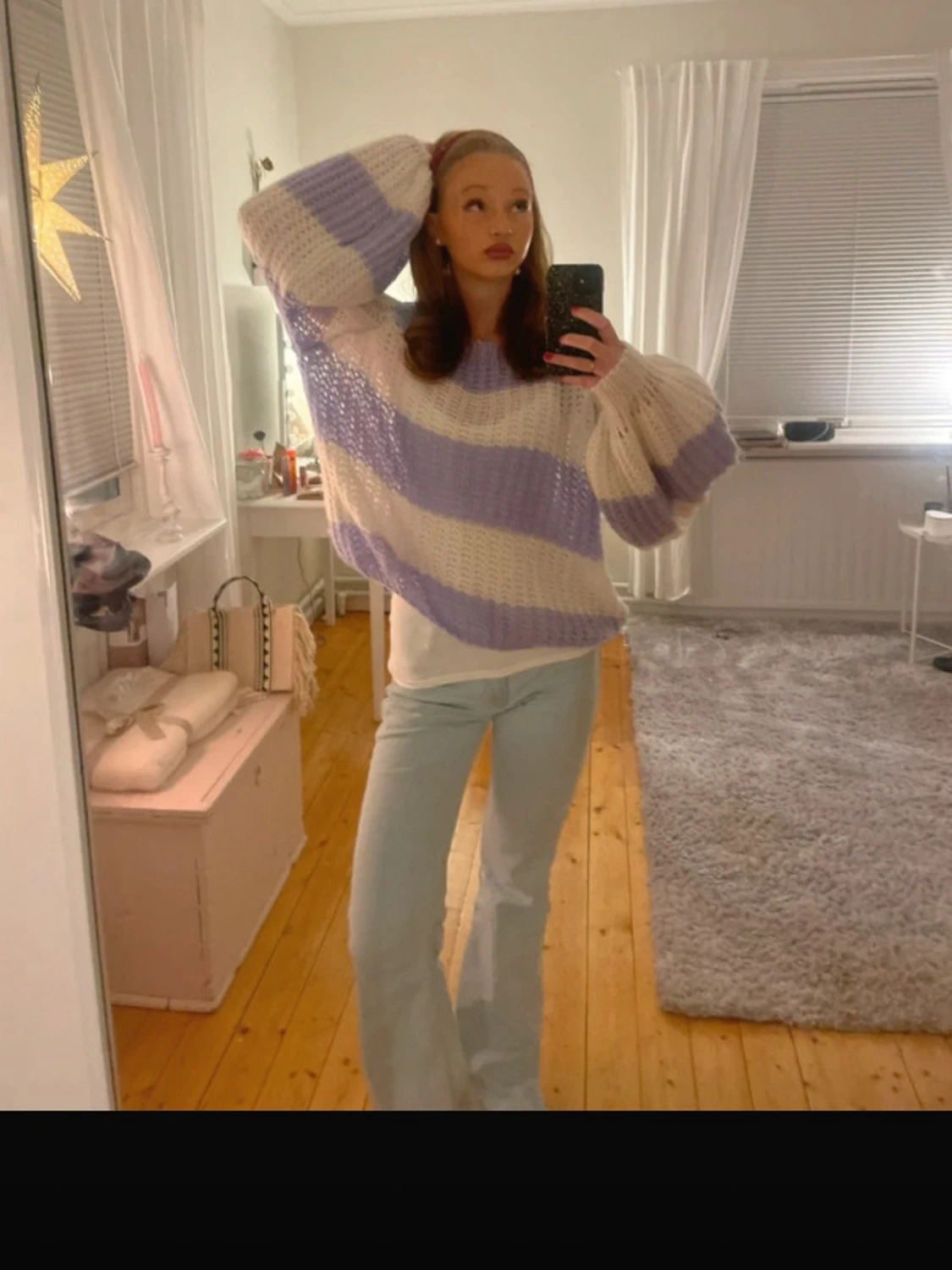 Ljuslila och vit randig stickad tröja - 2