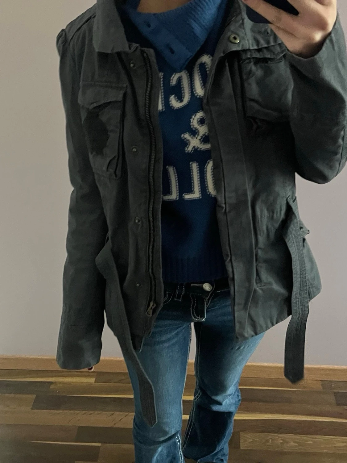 Mörkblå utilityjacka med knytskärp - 1