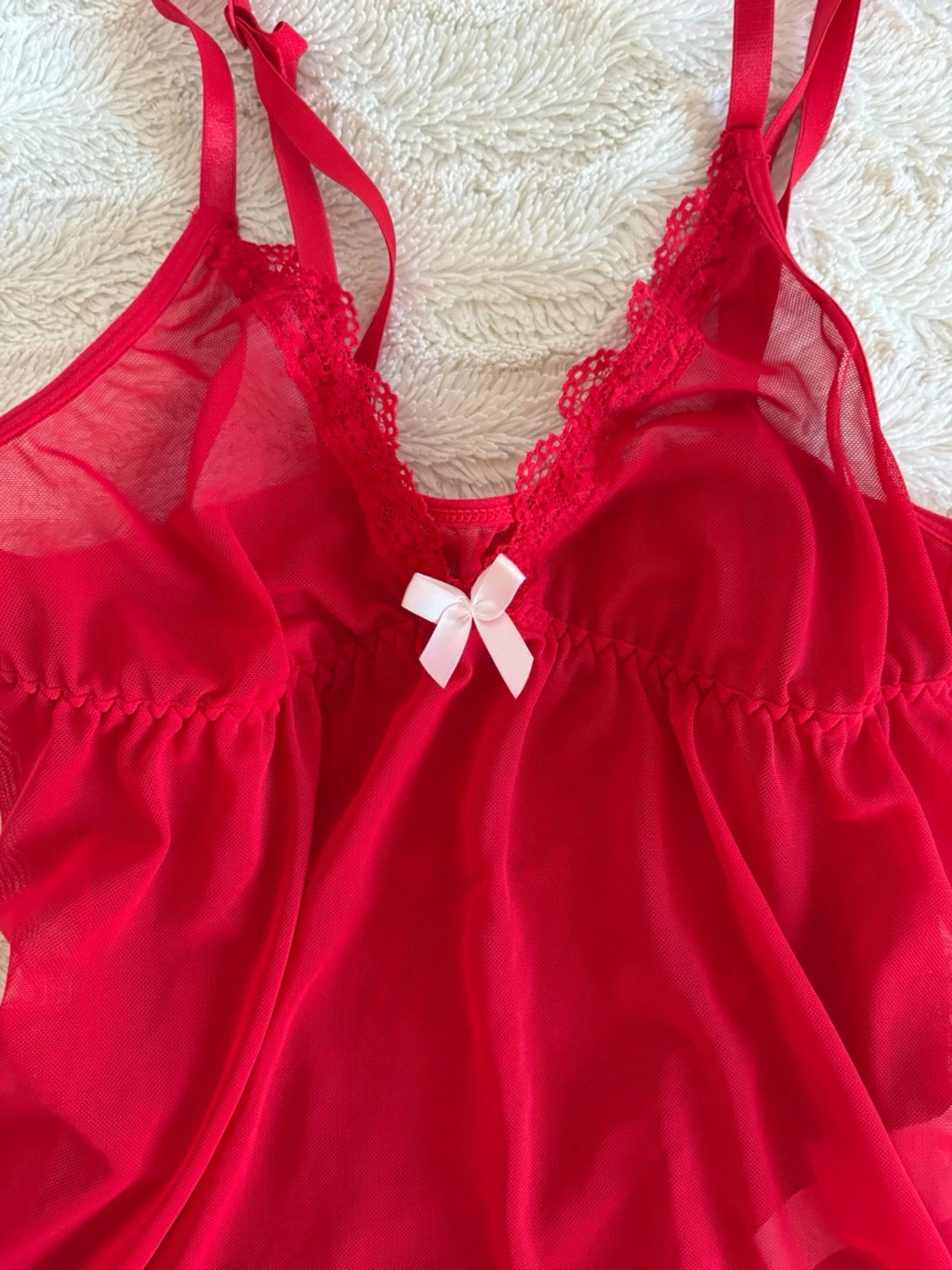 Rött nattlinne med spets  - 2