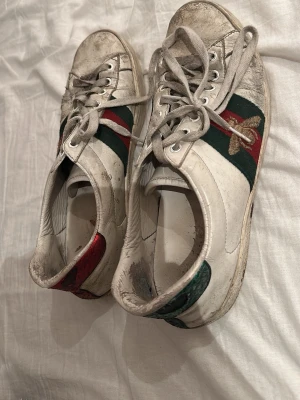 Gucci ace skor  - Väldigt dåligt skick äkta hade tänkt slänga men lägger ut ifall ngn vill köpa dom av ngn anledning används väldigt mycket hål osv men testar att lägga ut 