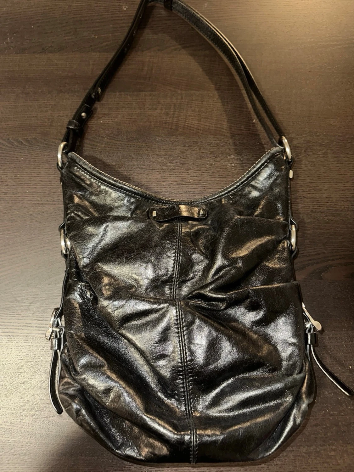 Svart vintage slouchy handväska i skinn - 2