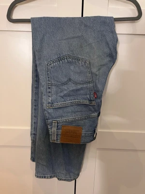 Levi's Baggy Dad jeans ljusblå - Säljer ett par Levi's Baggy Dad jeans i ljusblå denim. De har en avslappnad passform, klassiska fem fickor. Jeansen har en ikonisk läderpatch bak samt Levi's röda etikett på fickan. 