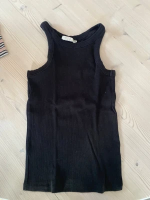 Svart ribbad linnetopp KappAhl - Snygg svart ribbad linnetopp från KappAhl. Modellen är ärmlös med klassisk rund halsringning och tight passform. Perfekt att styla till jeans eller kjol för en enkel och clean look. Köparen står för frakt.