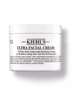 Kiehl's Ultra Facial Cream - Kiehl's Ultra Facial Cream är en vit, lätt ansiktskräm i en rund plastburk. Krämen återfuktar huden intensivt med ingredienser som squalane och glacial glycoprotein. Perfekt för dig som vill ha en mjuk och fräsch känsla hela dagen. Helt oanvänd från kicks. 