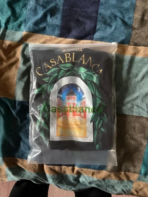 Svart t-shirt från Casablanca - Svart t-shirt från Casablanca med stort färgglatt tryck framtill som föreställer en byggnad i solnedgång och gröna blad runt ett fönster. Texten 'Avenida Casablanca' i guld ovanför motivet. Perfekt statement-plagg för dig som gillar unika prints.