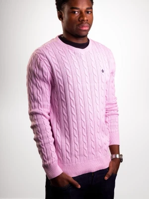 Ljusrosa Morris  tröja - Säljer en ljusrosa Morris tröja med rund halsringning och ribbade muddar. Tröjan har ett diskret broderat emblem på bröstet och är långärmad. Perfekt för dig som vill ha en klassisk och stilren look.