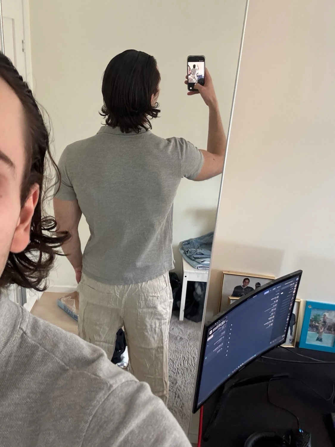 Grå pikétröja med knappar - 2