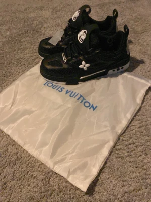 Louis Vuitton Skates - Snygga svarta Louis Vuitton sneakers med mesh och läderdetaljer. Skorna har tydliga LV-loggor på plösen och sidan samt en cool tag med LV-mönster. Kommer med original dustbag. Perfekta för dig som vill sticka ut med exklusiva och trendiga sneakers.