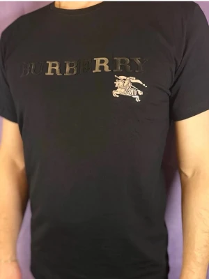 Svart Burberry t-shirt med logga - Svart t-shirt från Burberry med klassisk logga och ryttare tryckt på bröstet. T-shirten har rund halsringning och korta ärmar. Perfekt för dig som gillar stilrena och exklusiva plagg. Lappen och påsen är kvar, inte använd en ända gång
